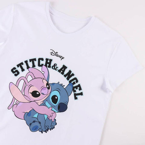 Women's Stitch and Angel White Crew Neck T-Shirt