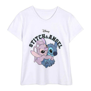 Women's Stitch and Angel White Crew Neck T-Shirt