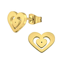 Load image into Gallery viewer, Gold Plated Surgical Steel Heart Stud Earrings