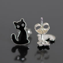 Load image into Gallery viewer, Black Cat Sterling Silver Stud Earrings with Crystals