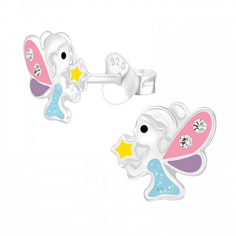 Petite Sterling Silver Colourful Fairy Stud Earrings with Crystals