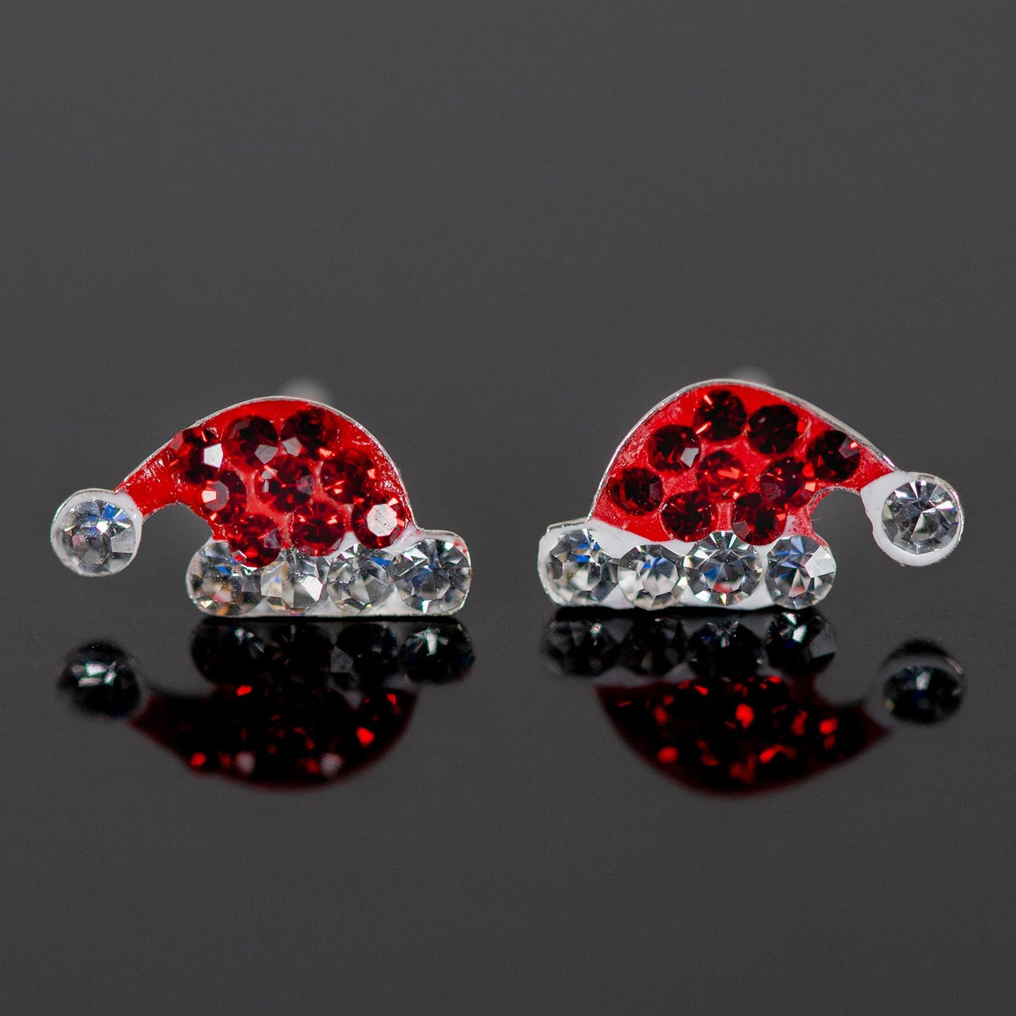 Sterling Silver Santa Hat Stud Earrings with Crystals