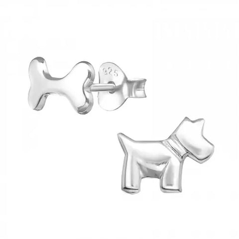 Petite Sterling Silver Dog and Bone Stud Earrings