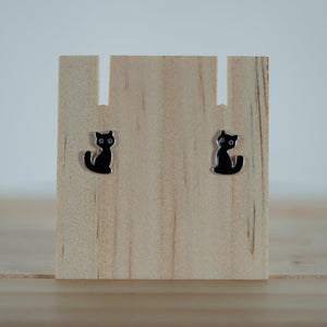 Black Cat Sterling Silver Stud Earrings with Crystals