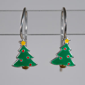 Sterling Silver Christmas Tree Drop Earrings