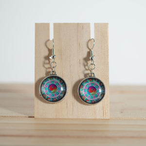 Mandala Amulet Multi-Colour Glass Drop Earrings