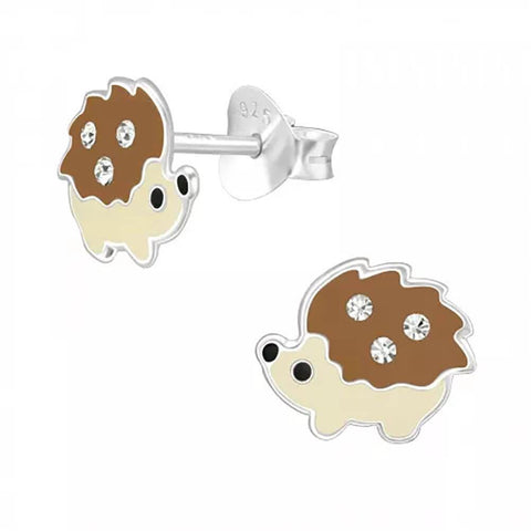 Petite Sterling Silver Hedgehog Stud Earrings with Crystals