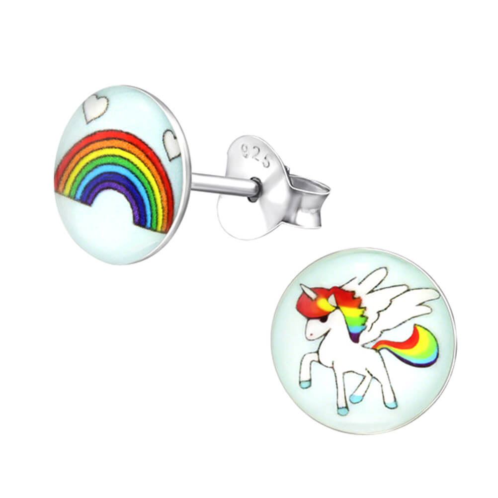 Sterling Silver Rainbow and Unicorn Stud Earrings