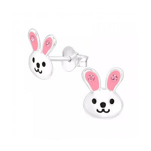 Rabbit Sterling Silver Stud Earrings with Crystals