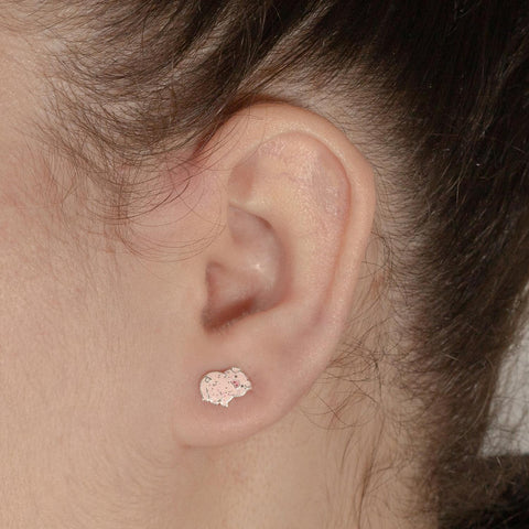 Petite Sterling Silver Glittery Pig Stud Earrings