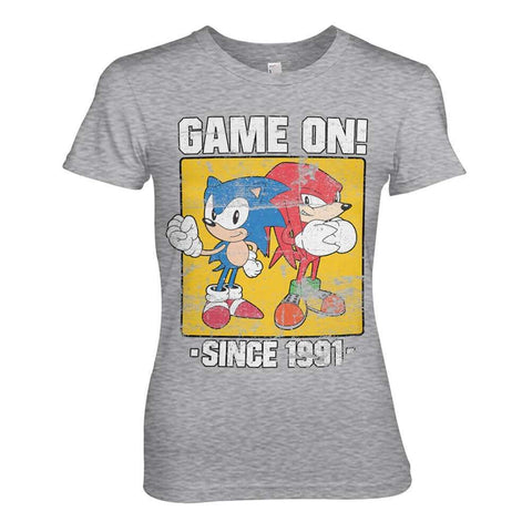 Women's Sonic the Hedgehog Game On Distressed Grey Fitted T-Shirt