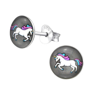 Round Unicorn Stud Earrings