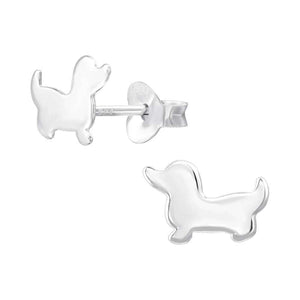 Dachshund Dog Silhouette 10mm Sterling Silver Stud Earrings