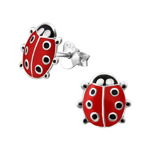 Sterling Silver Red Ladybird Stud Earrings
