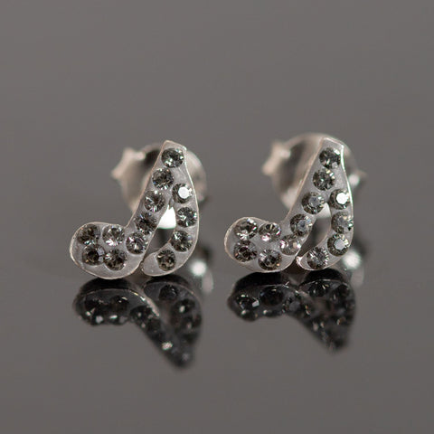 Petit Sterling Silver and Crystal Musical Note Grey Earrings