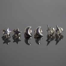 Load image into Gallery viewer, Sterling Silver Lightning Star and Moon Earring Set