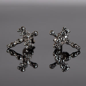 Sterling Silver Cross of Skulls Stud Earrings