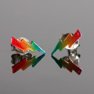 Rainbow Lightning Bolt Sterling Silver Stud Earrings