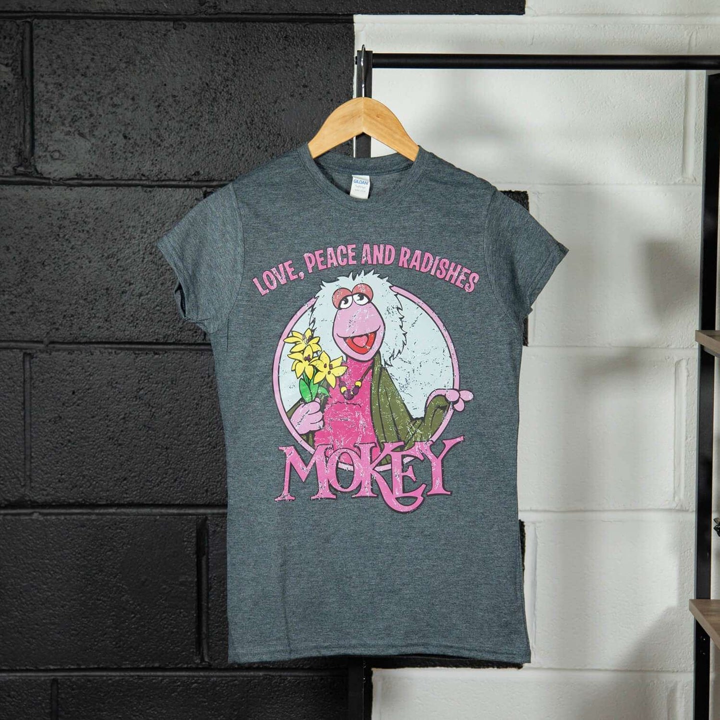Women's Fraggle Rock Mokey 'Love, Peace and Radishes' Heather Grey T-Shirt