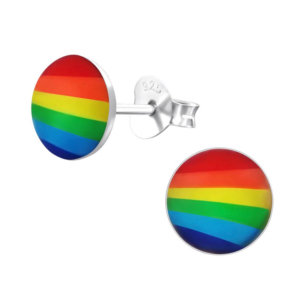Sterling Silver Rainbow Round Stud Earrings