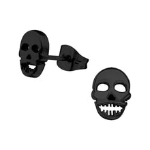 Load image into Gallery viewer, Black Surgical Steel Skull Stud Earrings