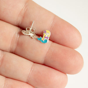 Mermaid, Fish and Palm Tree Sterling Silver Stud Earring Set