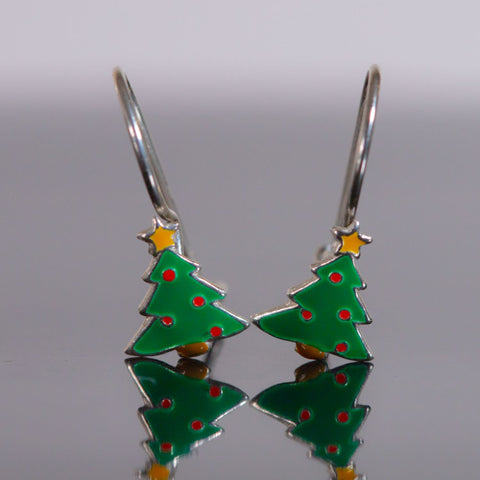 Sterling Silver Christmas Tree Drop Earrings