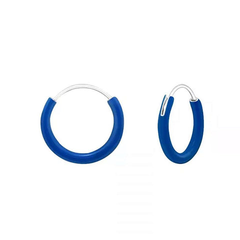 Sterling Silver Dark Blue Hoop Earrings