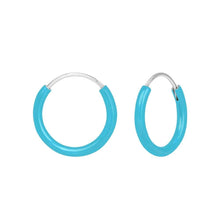Load image into Gallery viewer, Petite Sterling Silver Blue Hoop Earrings