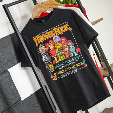 Fraggle Rock Concert Distressed Black Crew Neck T-Shirt