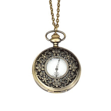 Load image into Gallery viewer, Antique Bronze Flower Fob Watch Pendant Necklace