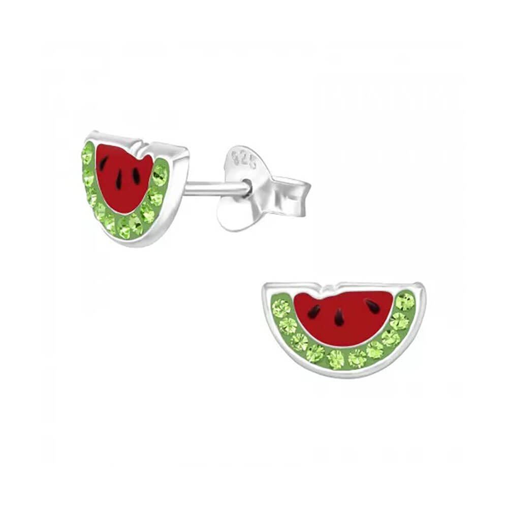 Watermelon Sterling Silver Stud Earrings with Crystals