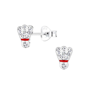 Petite Sterling Silver Shuttlecock Stud Earrings with Crystals