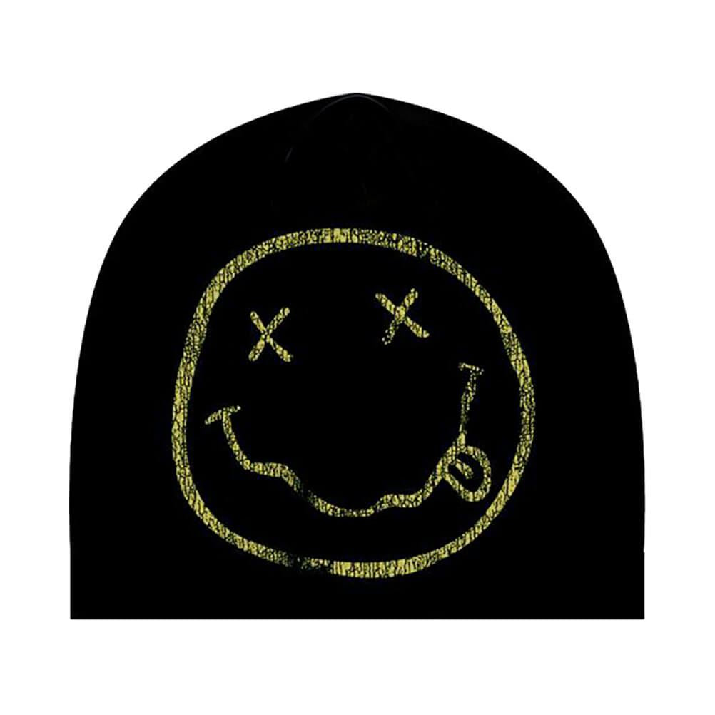 Nirvana Happy Face Logo Black Beanie Hat