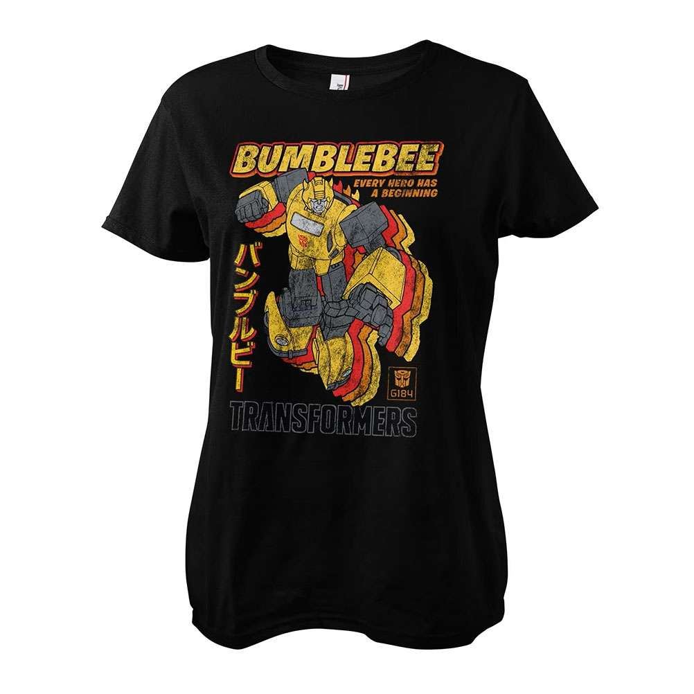 Women's Transformers Bumblebee Distressed Black Fitted T-Shirt