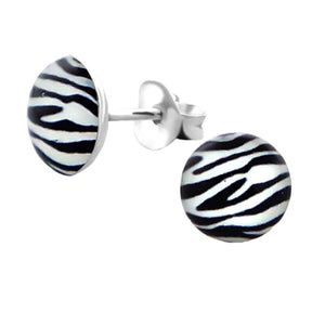 Sterling Silver Zebra Pattern Circle Stud Earrings