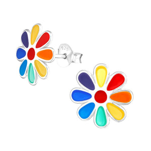 Rainbow Flower Sterling Silver Stud Earrings