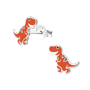 Sterling Silver Orange Dinosaur Stud Earrings
