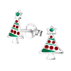 Crystal Christmas Tree Sterling Silver Stud Earrings