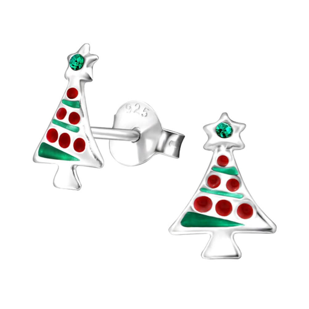 Crystal Christmas Tree Sterling Silver Stud Earrings
