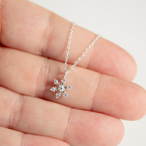 Sterling Silver Winter Snowflake Necklace with Cubic Zirconia
