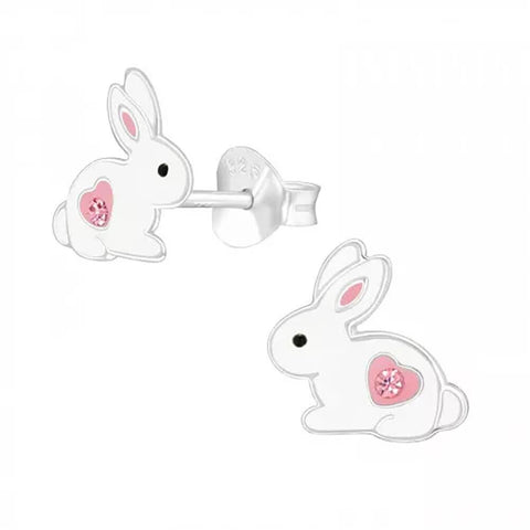 Petite Sterling Silver Rabbit Stud Earrings with Crystals