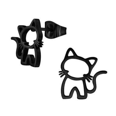 Curious Cat Outline Stainless Steel Black 12mm Stud Earrings