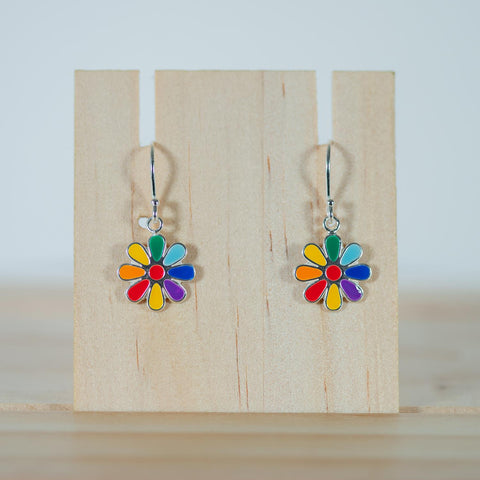 Rainbow Flower Sterling Silver Drop Earrings