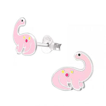 Load image into Gallery viewer, Petit Sterling Silver Pink Dinosaur Stud Earrings