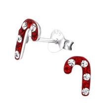 Load image into Gallery viewer, Candy Cane Sterling Silver Crystal Stud Earrings