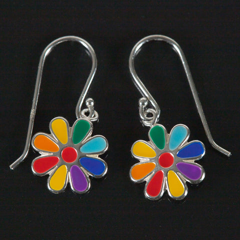 Rainbow Flower Sterling Silver Drop Earrings