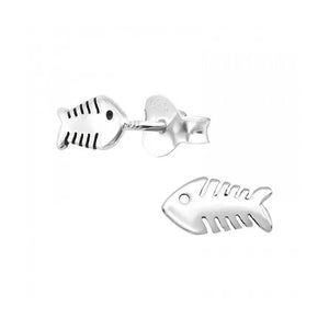 Fish Bone Sterling Silver Stud Earrings