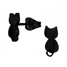 Load image into Gallery viewer, Black Surgical Stainless Steel Sitting Cat Ear Studs