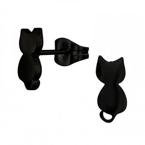 Black Surgical Stainless Steel Sitting Cat Ear Studs
